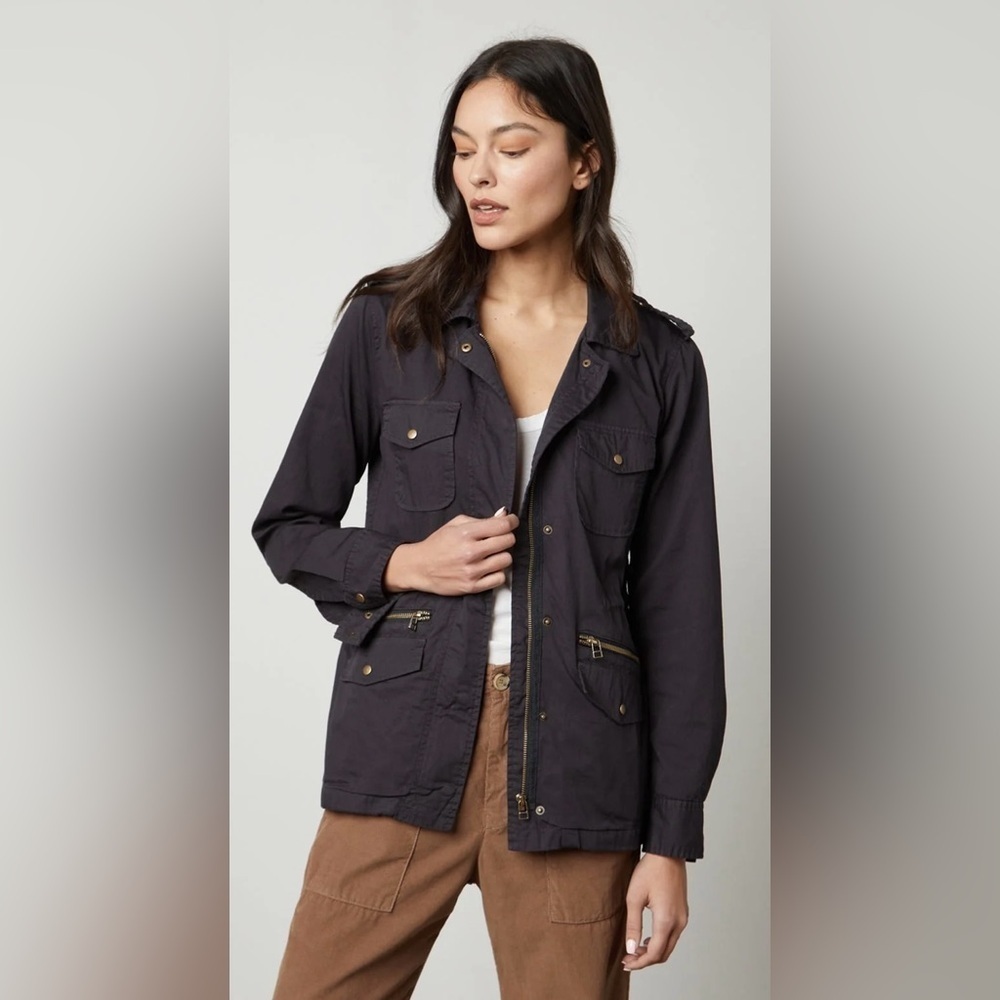 Lily Aldridge for Velvet Ruby charcoal gray anorak/utility jkt SZ L military